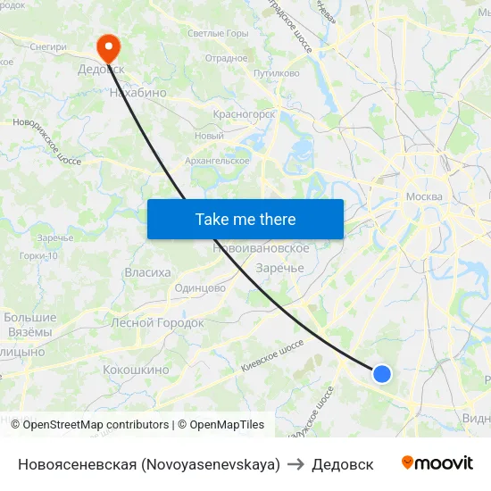 Новоясеневская (Novoyasenevskaya) to Дедовск map