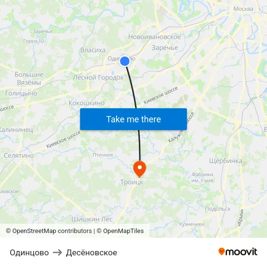 Одинцово to Десёновское map