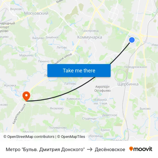 Метро "Бульв. Дмитрия Донского" to Десёновское map