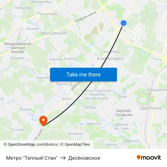 Метро "Теплый Стан" to Десёновское map