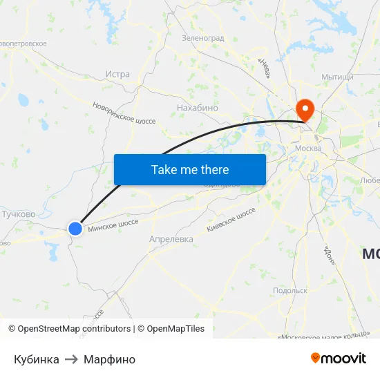 Кубинка to Марфино map