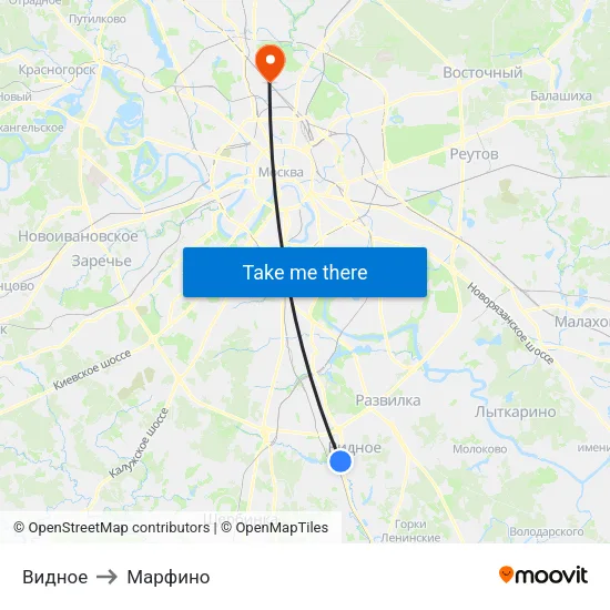 Видное to Марфино map