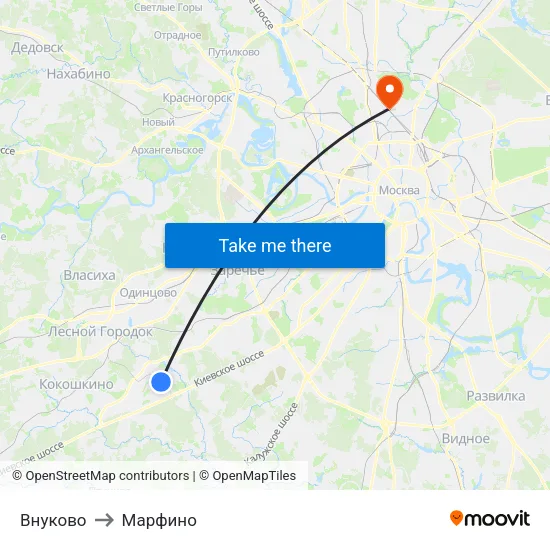 Внуково to Марфино map