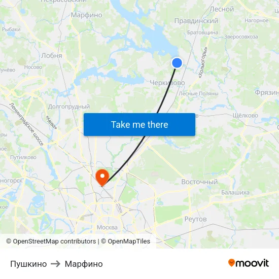 Пушкино to Марфино map