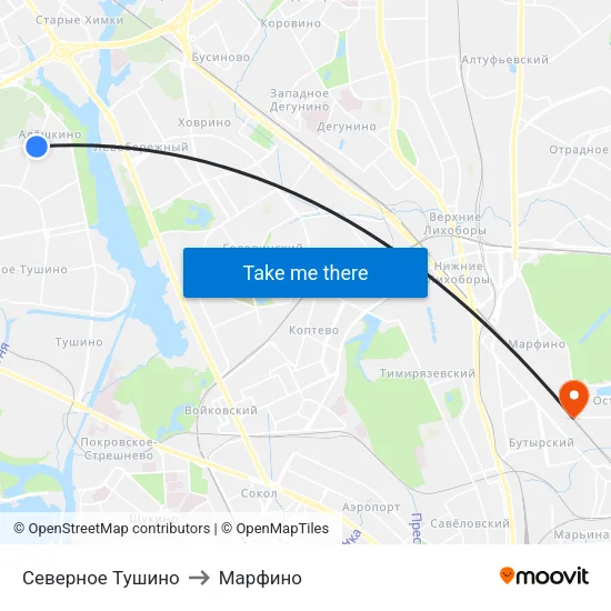 Северное Тушино to Марфино map