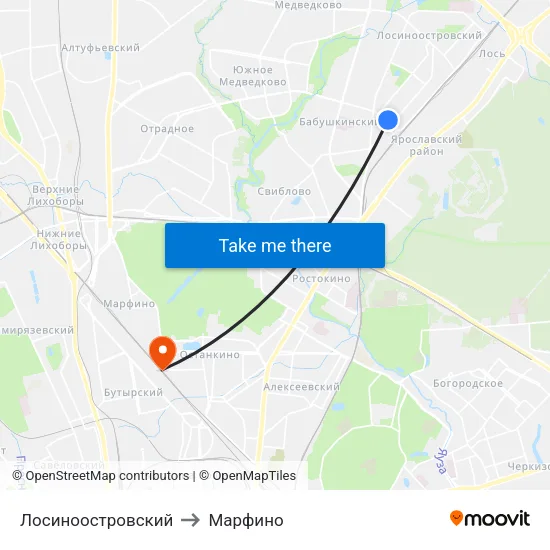 Лосиноостровский to Марфино map
