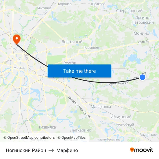 Ногинский Район to Марфино map