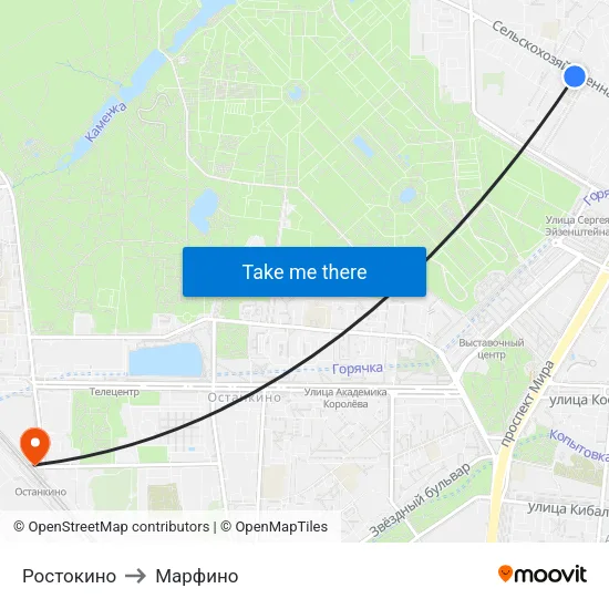 Ростокино to Марфино map