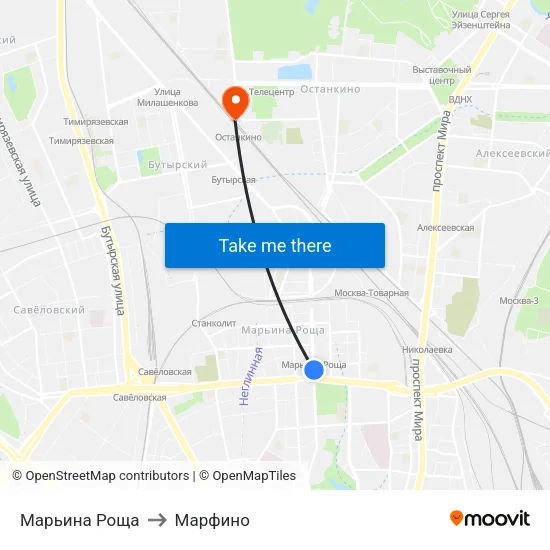 Марьина Роща to Марфино map