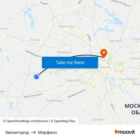 Звенигород to Марфино map