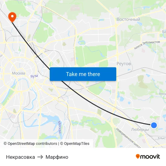 Некрасовка to Марфино map