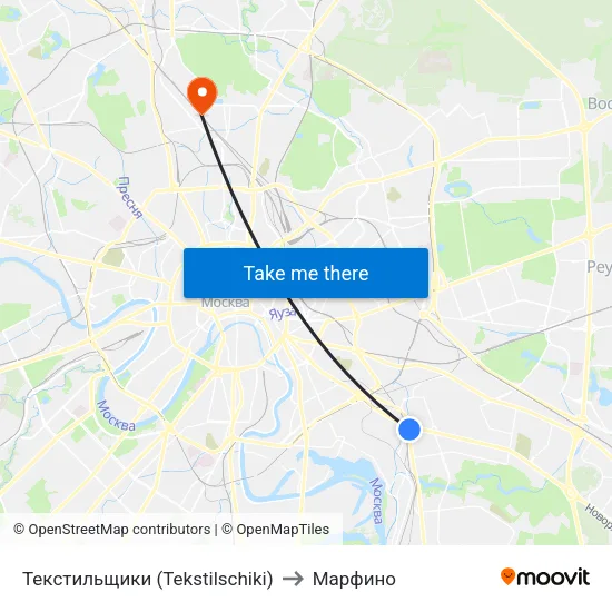 Текстильщики (Tekstilschiki) to Марфино map