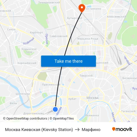 Москва Киевская (Kievsky Station) to Марфино map