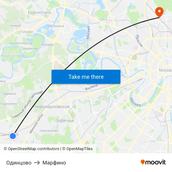 Одинцово to Марфино map