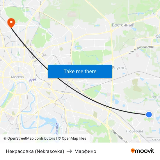 Некрасовка (Nekrasovka) to Марфино map