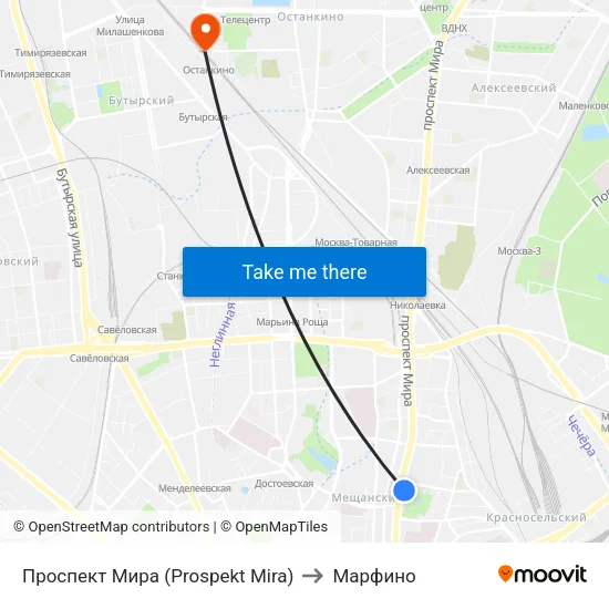 Проспект Мира (Prospekt Mira) to Марфино map