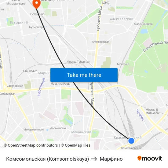 Комсомольская (Komsomolskaya) to Марфино map