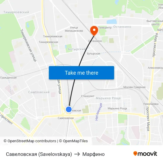 Савеловская (Savelovskaya) to Марфино map