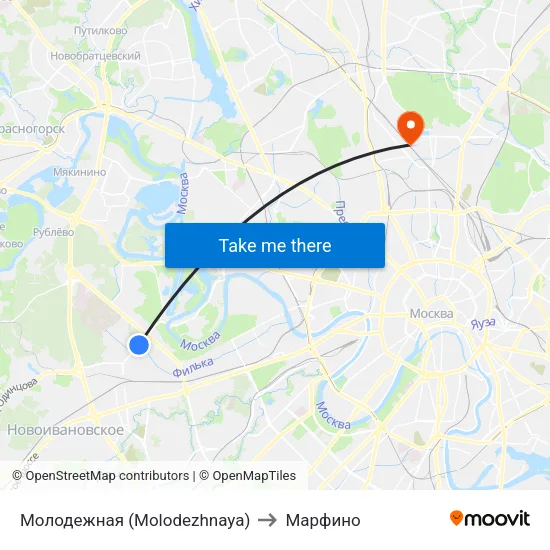 Молодежная (Molodezhnaya) to Марфино map
