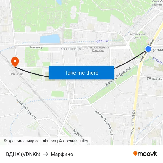 ВДНХ (VDNKh) to Марфино map