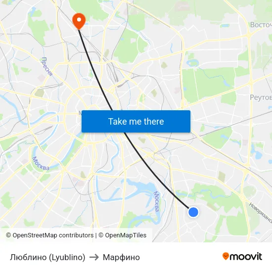 Люблино (Lyublino) to Марфино map