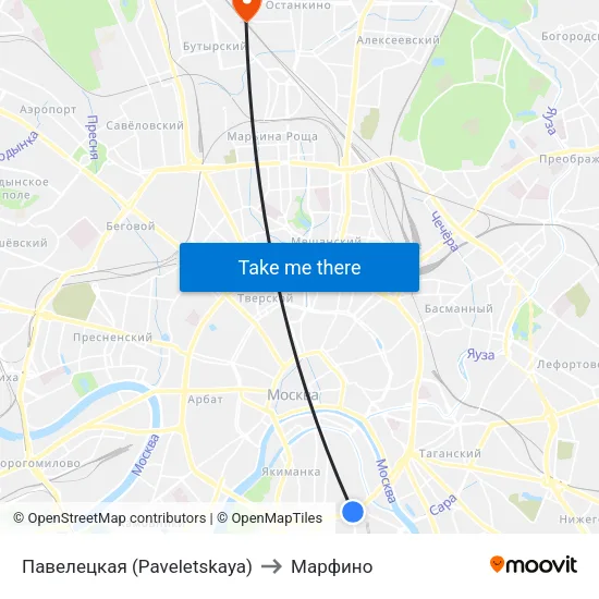 Павелецкая (Paveletskaya) to Марфино map