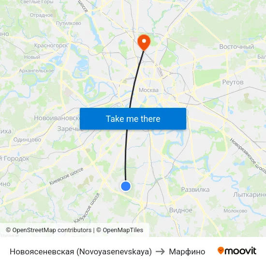 Новоясеневская (Novoyasenevskaya) to Марфино map