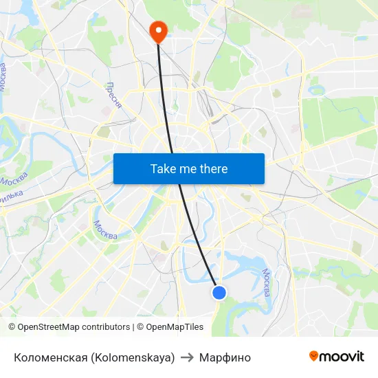 Коломенская (Kolomenskaya) to Марфино map