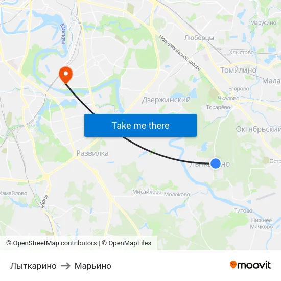 Лыткарино to Марьино map