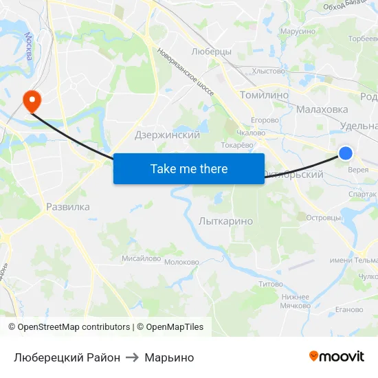 Люберецкий Район to Марьино map