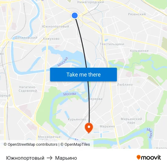 Южнопортовый to Марьино map