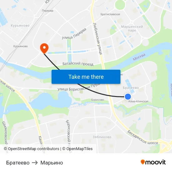 Братеево to Марьино map