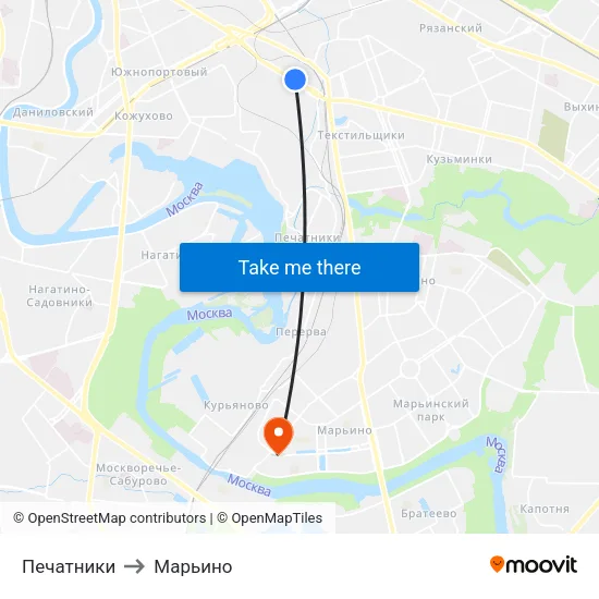 Печатники to Марьино map