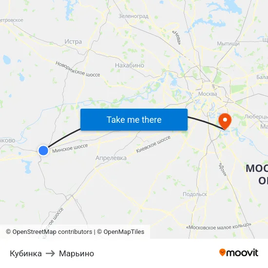 Кубинка to Марьино map