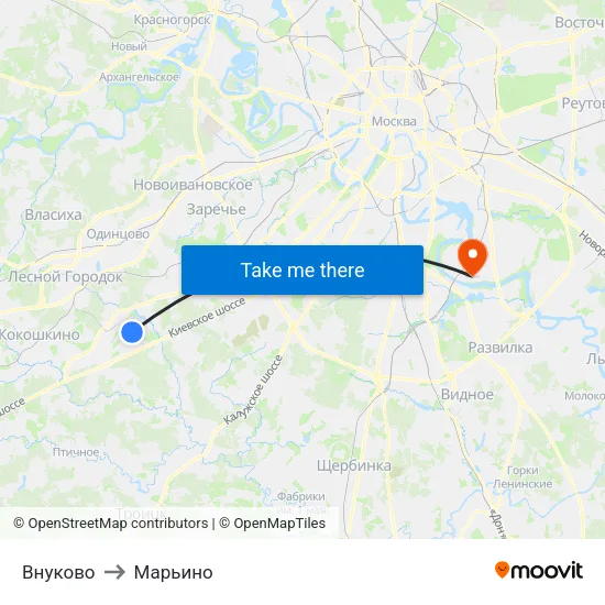 Внуково to Марьино map