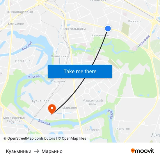 Кузьминки to Марьино map