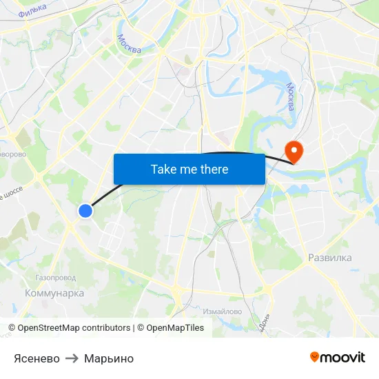 Ясенево to Марьино map