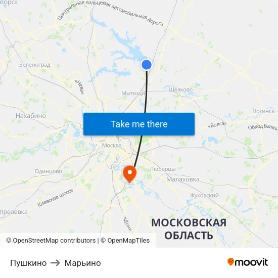 Пушкино to Марьино map