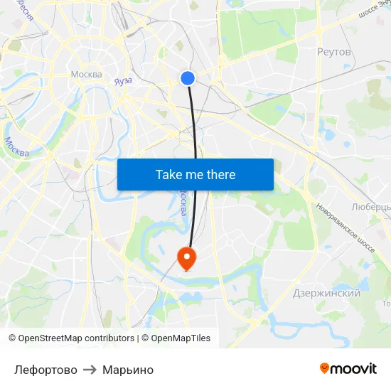 Лефортово to Марьино map