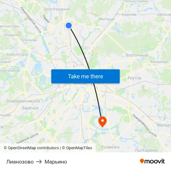 Лианозово to Марьино map