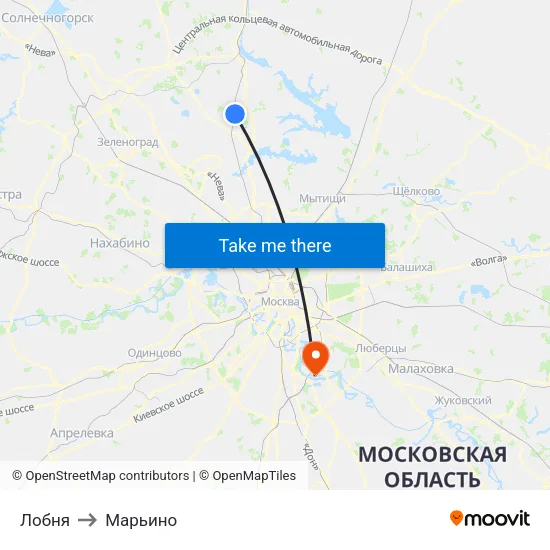 Лобня to Марьино map