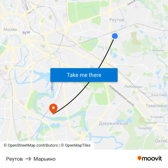 Реутов to Марьино map