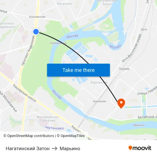 Нагатинский Затон to Марьино map