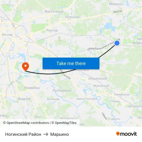 Ногинский Район to Марьино map