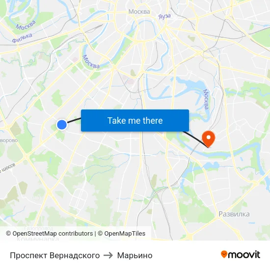 Проспект Вернадского to Марьино map