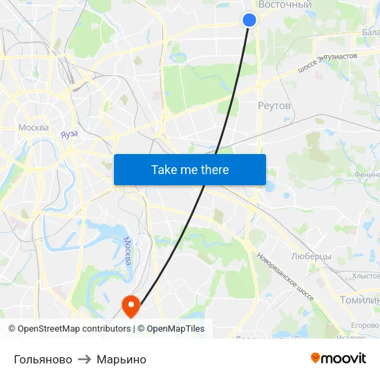 Гольяново to Марьино map