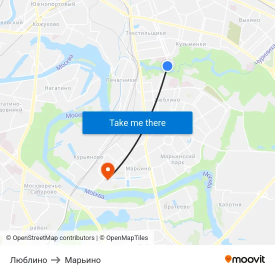 Люблино to Марьино map