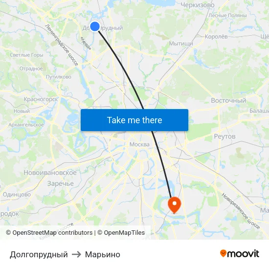 Долгопрудный to Марьино map