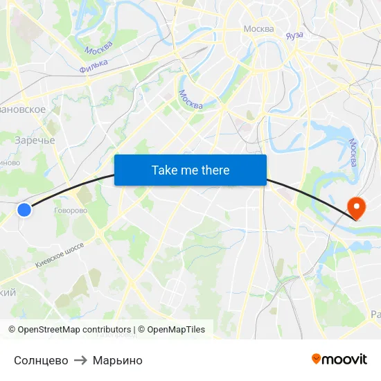 Солнцево to Марьино map