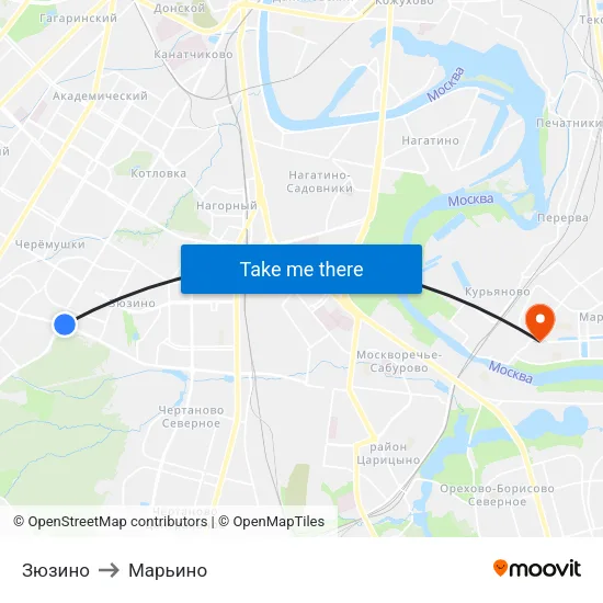 Зюзино to Марьино map